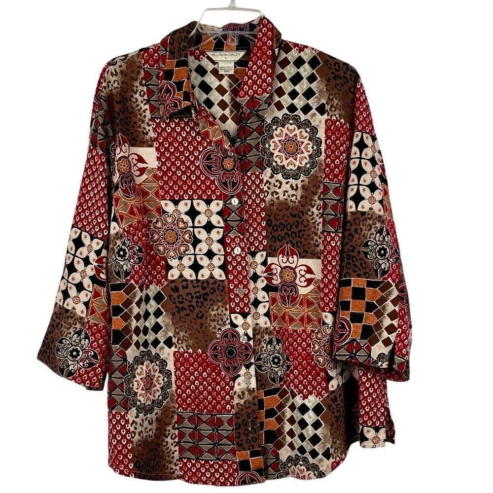 Allison Daley Ii Patchwork Button Down Blouse 20w - image 1